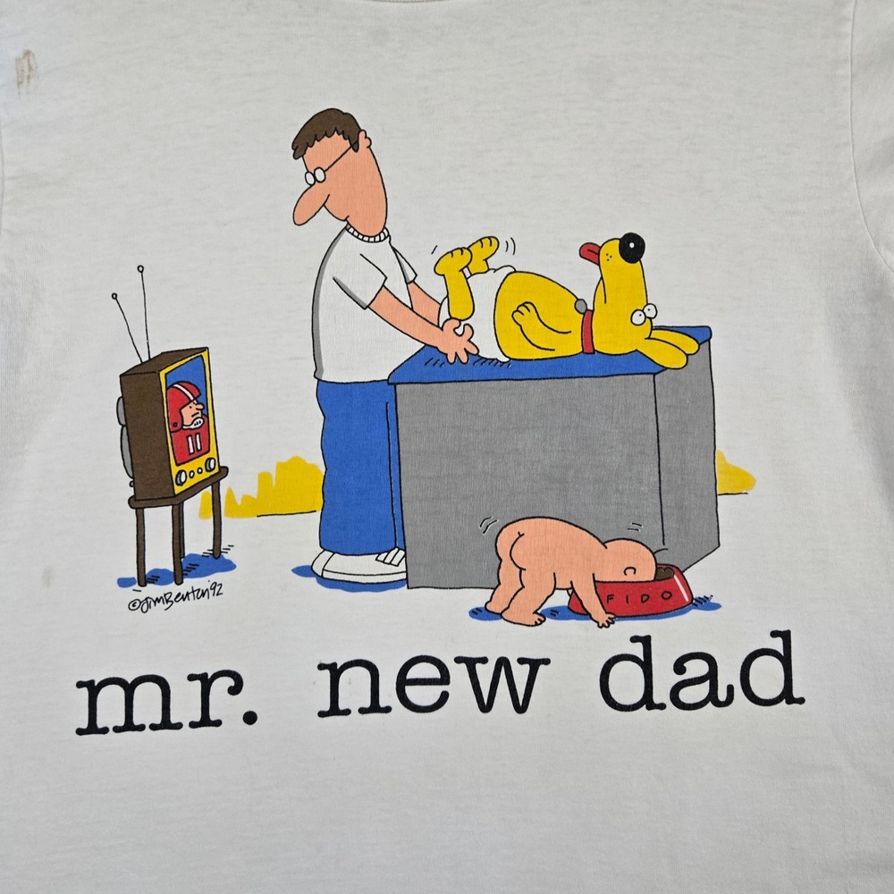 Vintage Mr New Dad T Shirt Mens Large White Jim Benton Cartoon 1992 Chnages 90s - Picture 2 of 16